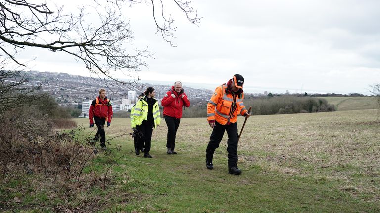 London Search and Rescue (LONSAR) police officers and officers at the local Wild Park nature reserve, near Moulsecoomb, Brighton, where an urgent search operation is underway to search for missing baby Constance Marten and Mark Gordon.  The couple were arrested on suspicion of grossly negligent manslaughter on Tuesday after being detained in Brighton on Monday after evading police for several weeks, but the child was not with them.  Photo date: Wednesday, March 1, 2023
