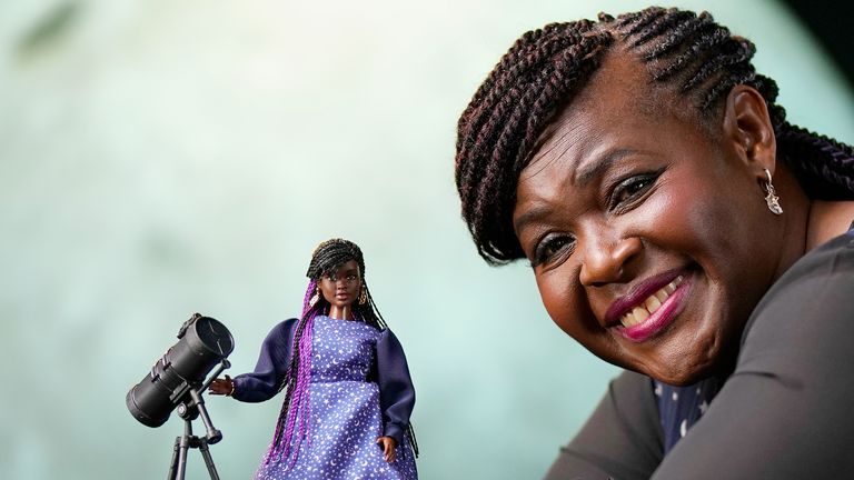 Dr. Maggie Aderin-Pocock with her Barbie doll
