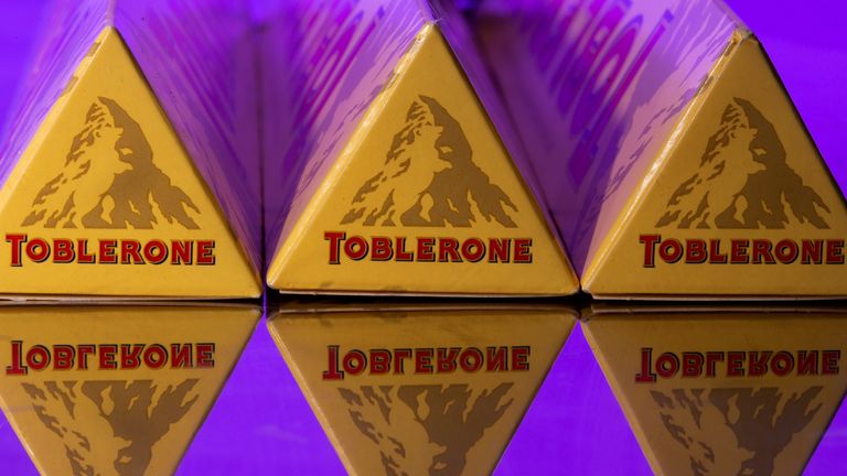 Mondelez International&#39;s Toblerone Swiss milk chocolates are seen in this illustration picture taken July 26, 2021. Picture taken July 26, 2021. REUTERS/Dado Ruvic/Illustration