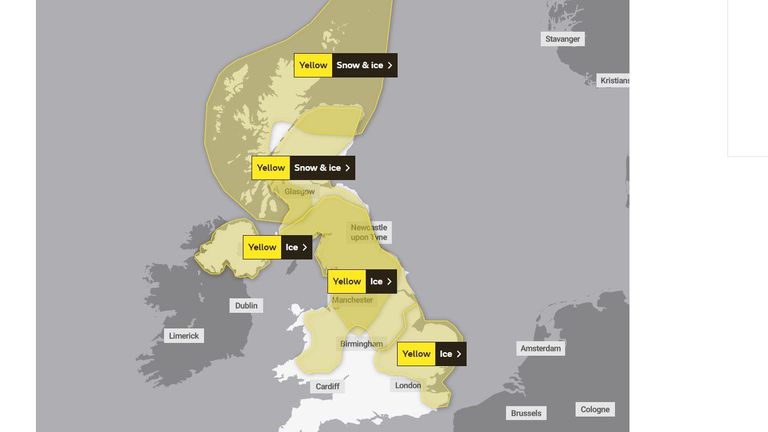 Yellow warnings issued by Met Office