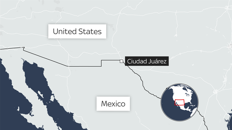 Map of Ciudad Juarez in Mexico, near the US border
