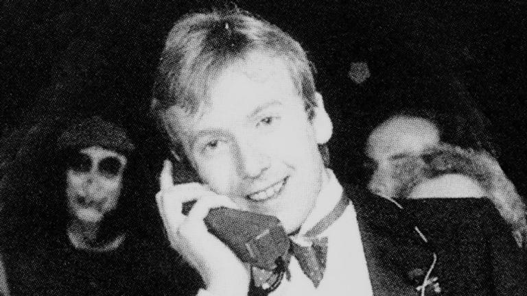 Michael Harrison makes the UK&#39;s first mobile phone call. Pic: Vodafone