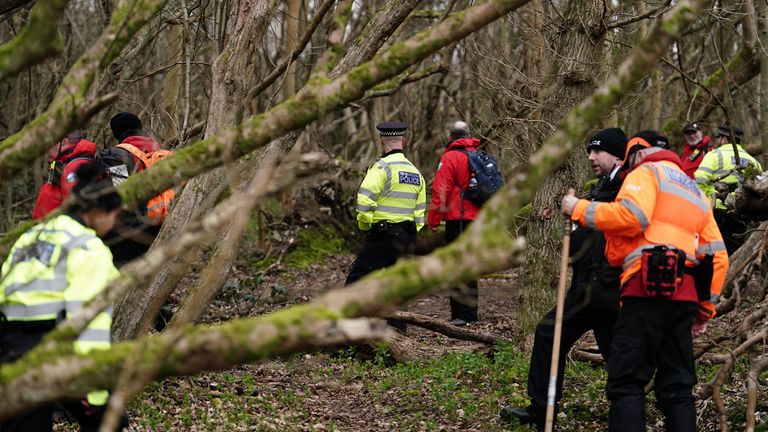 Police officers and officers from London Search and Rescue (LONSAR) in woodland at Wild Park Local Nature Reserve, near Moulsecoomb, Brighton, where the urgent search operation continues to find the missing baby of Constance Marten and Mark Gordon. The pair were arrested on suspicion of gross negligence manslaughter on Tuesday after being stopped in Brighton on Monday following several weeks of avoiding the police, but the baby was not with them. Picture date: Wednesday March 1, 2023.
