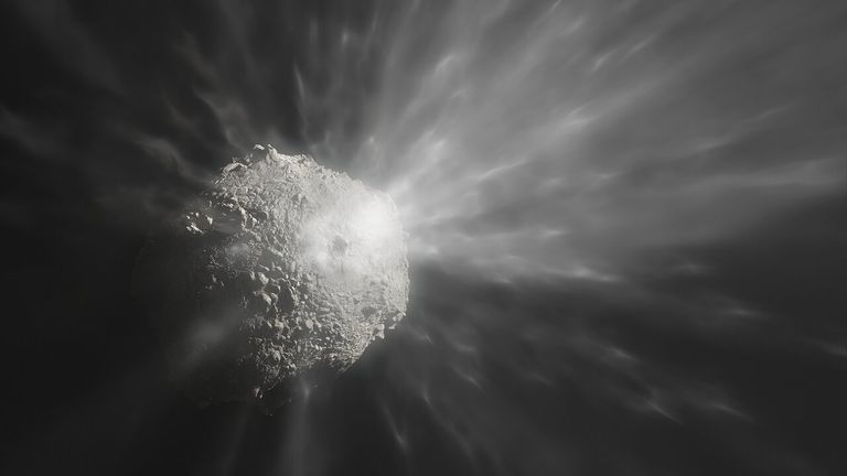 Undated handout photo issued by the European Southern Observatory of an artist's illustration showing the ejection of a cloud of debris after NASA's DART spacecraft collided with the asteroid Dimorphos. Astronomers have observed the aftermath of the collision involving a spacecraft sent by Nasa to crash into an asteroid. The controlled impact was a test of planetary defence, but also gave astronomers a chance to learn more about the Dimorphos asteroid by examining the material expelled. Issue da