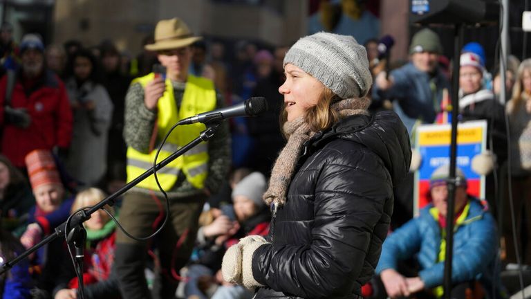 Greta Thunberg was among those at the protest on Thursday. Pic: AP