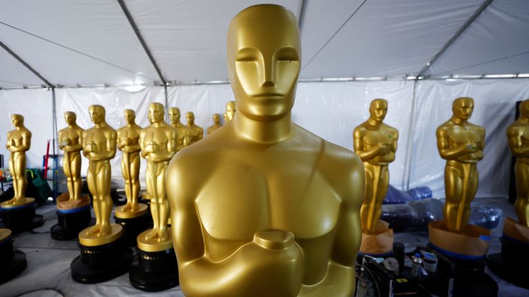 Oscar statues are seen before being placed out for display, as preparations continue for the 95th Academy Awards in Hollywood, Los Angeles, California, U.S., March 9, 2023. REUTERS/Eric Gaillard
