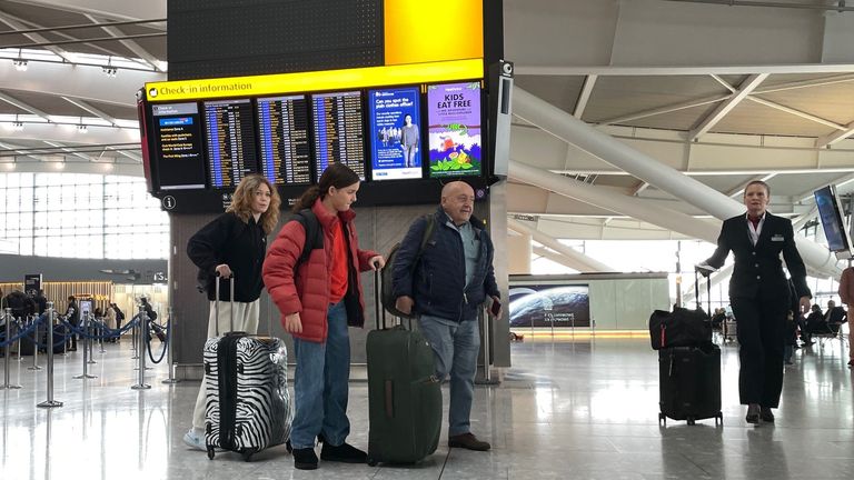 Passengers in Terminal 5 at Heathrow Airport, London, as security guard members of the Unite union take strike action in a pay dispute with action likely to disrupt school holiday travel. The guards are beginning ten days of planned continuous strike action across the Heathrow campus ending in the early hours of Easter Monday. Picture date: Friday March 31, 2023.
