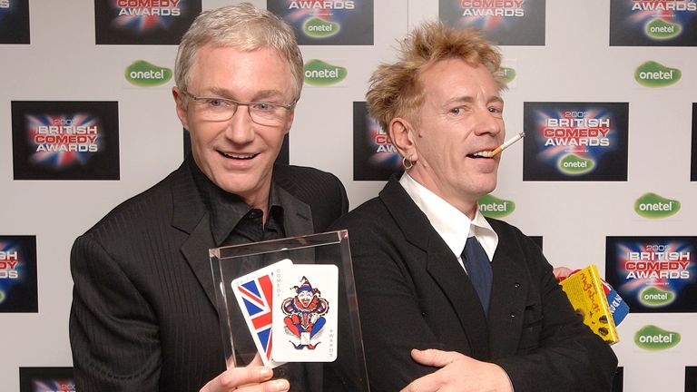 Paul O&#39;Grady (left) with the Best Comedy Entertainment Personality he received from John Lydon at the Bristish Comedy Awards 2005.