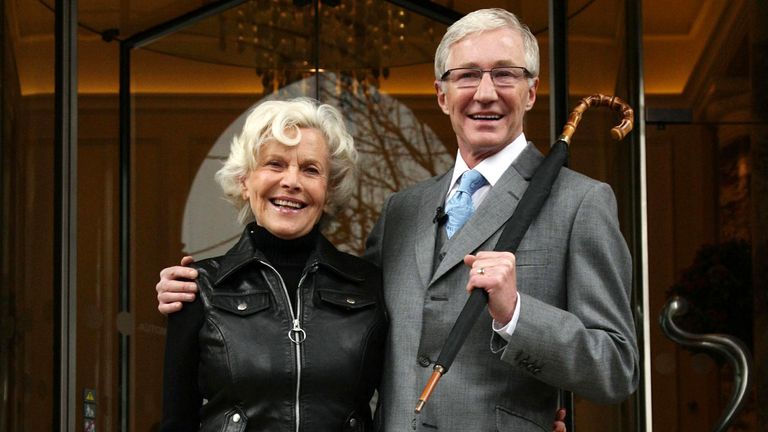 Honor Blackman and Paul O&#39;Grady during a photocall for The Avengers 50th anniversary celebration launch, at The Langham on Regent Street, central London.