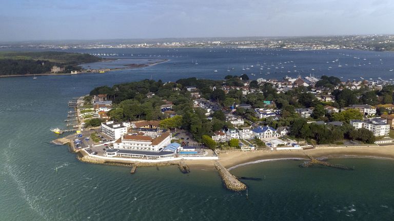 File photo dated 04/10/19 of an aerial view of Sandbanks, Poole, in Dorset, which crosses the mouth of Poole Harbour on the south coast of England. Oil from the UK&#39;s largest onshore oil field has leaked into the water in south-west England, leading to a major incident being declared. Approximately 200 barrels of reservoir fluid was released into Poole Harbour after the leak occurred at Wytch Farm oil field in Dorset on Sunday. Issue date: Sunday March 26, 2023.