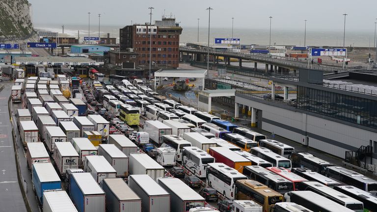 Traffic at the Port of Dover in Kent as the Easter getaway begins. Picture date: Friday March 31, 2023.