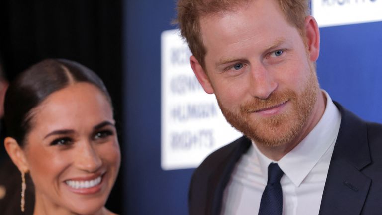 Britain&#39;s Prince Harry, Duke of Sussex, Meghan, Duchess of Sussex attend the 2022 Robert F. Kennedy Human Rights Ripple of Hope Award Gala in New York City, U.S., December 6, 2022. REUTERS/Andrew Kelly