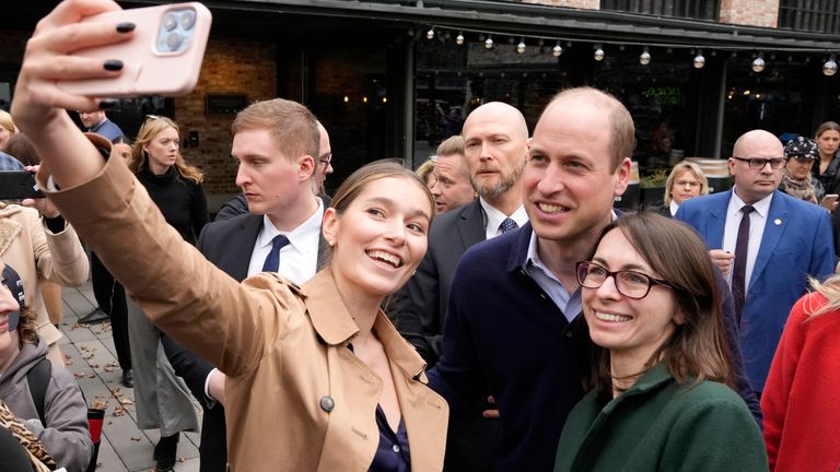 Britain&#39;s Prince William poses fro a photo after meeting with group of young Ukrainian refugees, who since fleeing the war have settled in Warsaw, Poland, Thursday, March 23, 2023. (AP Photo/Czarek Sokolowski)