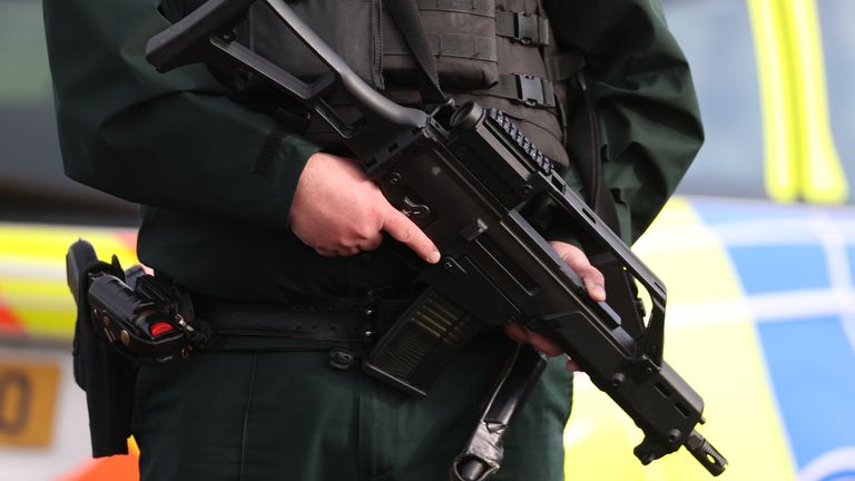 File photo dated 23/2/2023 of an armed Police Service of Northern Ireland officer. MI5 has increased the terror threat level in Northern Ireland from "substantial" to "severe", meaning an attack is highly likely. Northern Ireland Secretary Chris Heaton-Harris cited a "small number" of individuals who remain determined to use "politically motivated violence". Issue date: Tuesday March 28, 2023.