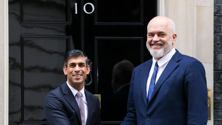 The UK&#39;s Rishi Sunak met his Albanian counterpart Edi Rama on a visit to Downing Street - Pic: Number 10