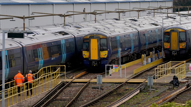 Southeastern trains in sidings at Ramsgate station in Kent, as services are disrupted due to members of the Rail, Maritime and Transport union (RMT) taking strike action in a long-running dispute over jobs and pensions. Picture date: Thursday March 16, 2023.
