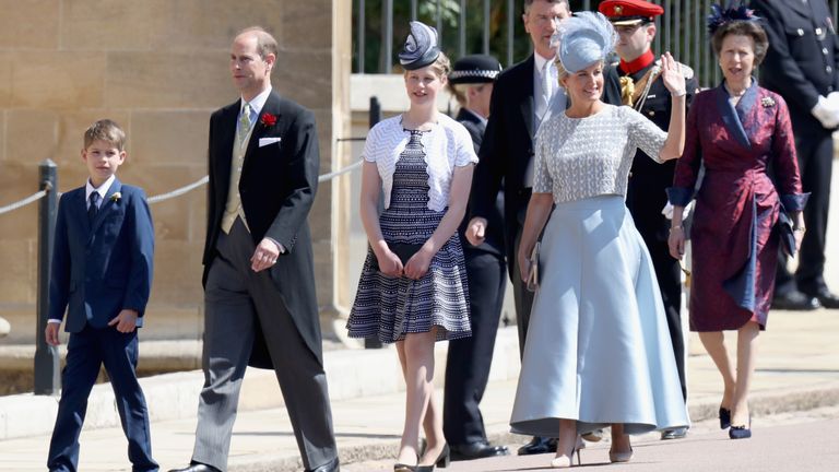 (L-R) James, Viscount Severn, Prince Edward, Duke of Edinburgh, Lady Louise Windsor and Sophie, Duchess of Edinburgh in 2018                                        