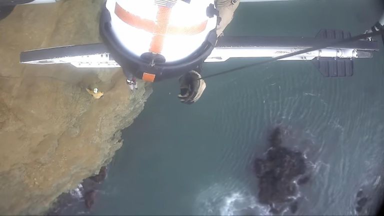 Moment of cliff edge rescue in California