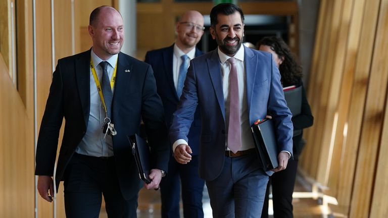 Mr Yousaf at the Scottish Parliament ahead of FMQs on Thursday
