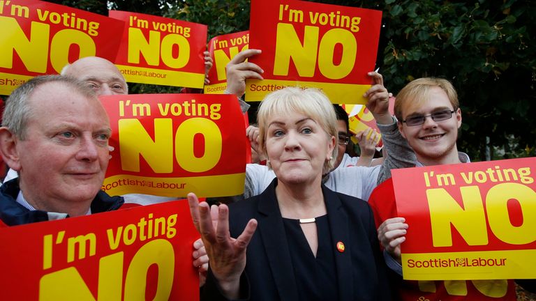 Scottish Labour Leader Johann Lamont in Nicola Sturgeon's Glasgow Southside constituency, urging SNP supporters to vote No in the Scottish independence referendum.