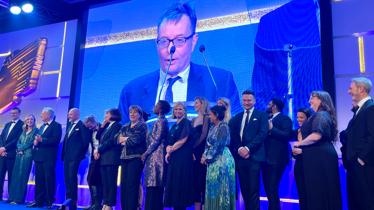 Head of Sky News John Ryley accepts the award for news Channel of the Year, along with other members of the Sky News team