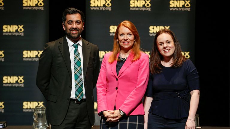 Ash Regan, pictured centre, is running against Humza Yousaf and Kate Forbes for Scotland&#39;s top political job