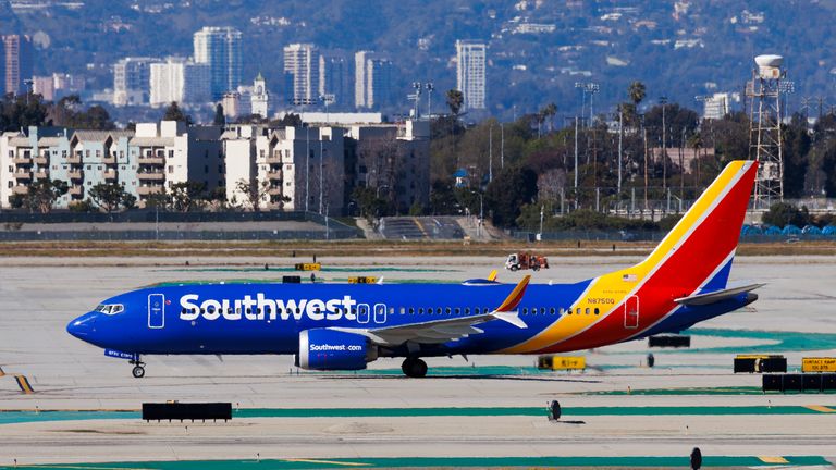 Southwest Airlines airplane on the south runway at the Los Angeles International Airport, Thursday, March 2, 2023 in Los Angeles. (Ric Tapia via AP)