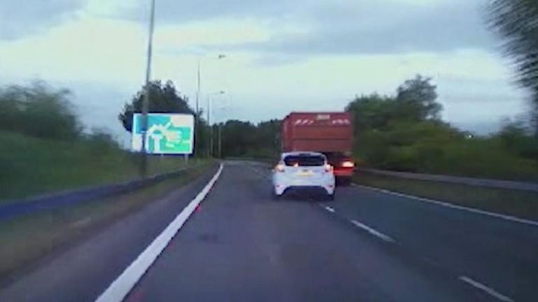 Speeding car heads towards a lorry in North East Lincolnshire moments before crash