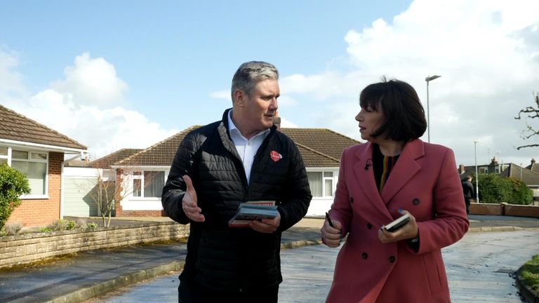 Labour leader Sir Keir Starmer speaks to Sky News political editor Beth Rigby while on the campaign trail in Swindon.