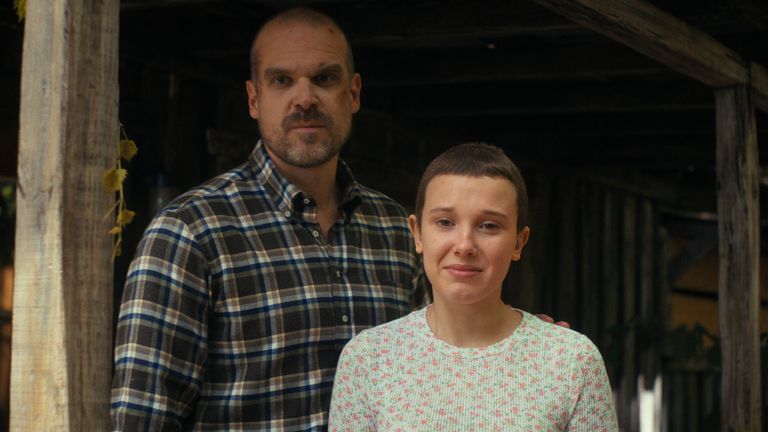 David Harbour as Jim Hopper and Millie Bobby Brown as Eleven in Stranger Things. Pic: Netflix