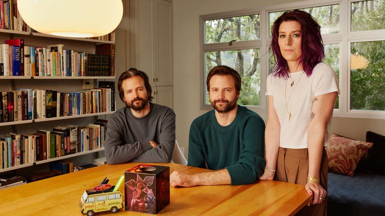 Creators Matt Duffer, Ross Duffer and series writer and co-executive producer Kate Trefry of the play Stranger Things: The First Shadow which will open in late 2023 at the Phoenix Theatre in London