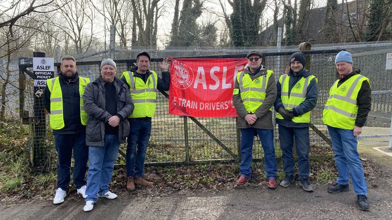 Aslef union members at a picket line outside Rickmansworth Underground station in Rickmansworth, Hertfordshire, after a strike by London Underground drivers closed the entire network. Picture date: Wednesday March 15, 2023.