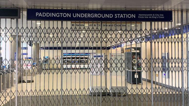 Closed gates at London's Paddington underground station. A strike by London Underground drivers has closed the entire network. Drivers in Aslef and the Rail, Maritime and Transport union (RMT) walked out in a dispute over pensions and conditions. Picture date: Wednesday March 15, 2023.