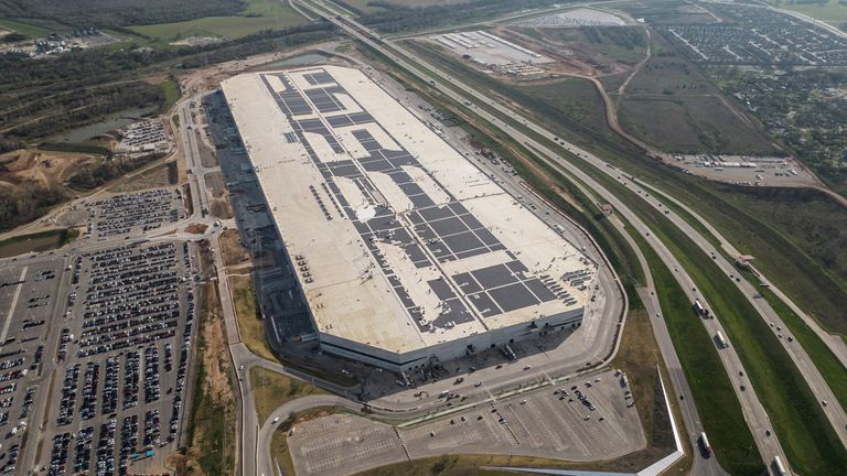 FILE PHOTO: A general view of the Tesla gigafactory in Austin, Texas, U.S., February 28, 2023. REUTERS/Go Nakamura/File Photo
