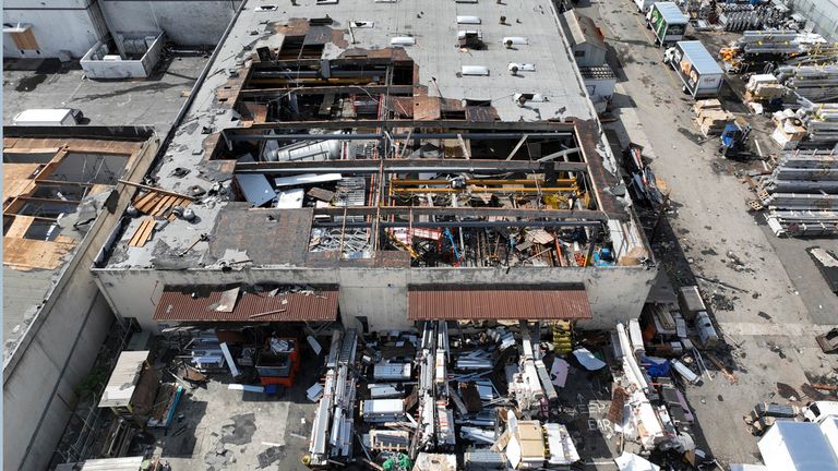 The tornado ripped the roof off of a large building in Montebello, California. Pic: AP 