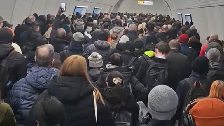 Screengrab taken with permission from a video posted on twitter by @R_LONDON_H of commuters at Tottenham Court Road underground station at 0800, after a strike by London Underground drivers closed the entire network on Wednesday. Picture date: Wednesday March 15, 2023.