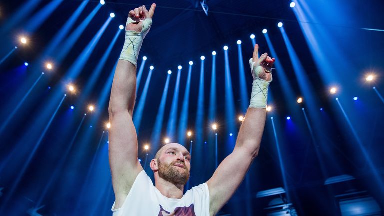 British boxer Tyson Furycelebrates in the ring after his victory over Ukraine&#39;s Vladimir Klitschko (not pictured) after their world heavyweight title bout at the Esprit Arena in Duesseldorf, Germany, 28 November 2015. 