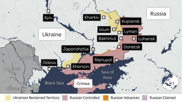 战争第388天的乌克兰东部地图