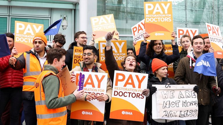 Junior doctors on the picket line outside University College Hospital in London