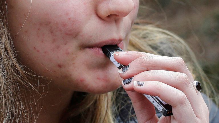 Teenage girl vaping. Pic:AP