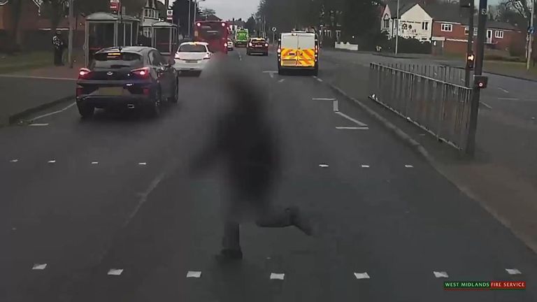 Close call as child runs in front of fire engine on way to emergency