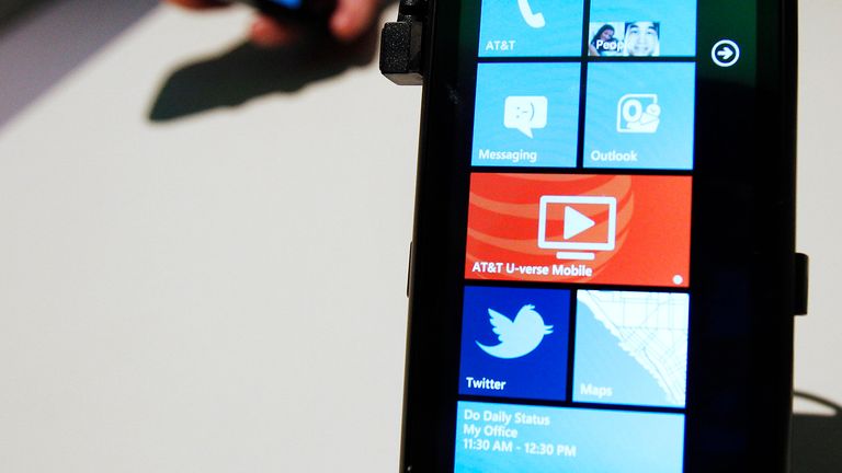 The new Windows Phone 7 is seen at the Windows Phone 7 launch news conference in New York October 11, 2010. REUTERS/Jessica Rinaldi (UNITED STATES)