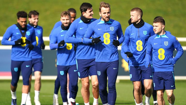 The England squad during a training session at St George&#39;s Park