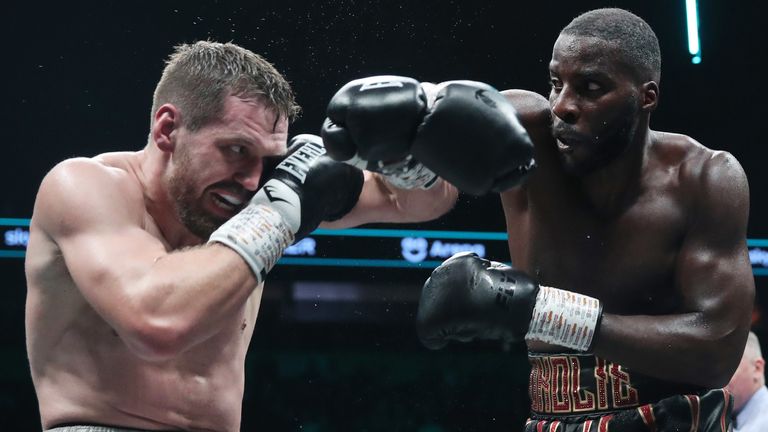 BEN SHALOM...S BOXXER FIGHT NIGHT.25/03/23 AO ARENA.PIC LAWRENCE LUSTIG/BOXXER.(PICS FREE FOR EDITORIAL USE ONLY).WBO WORLD CRUISERWEIGHT CHAMPIONSHIP.LAWRENCE OKOLIE v DAVID LIGHT