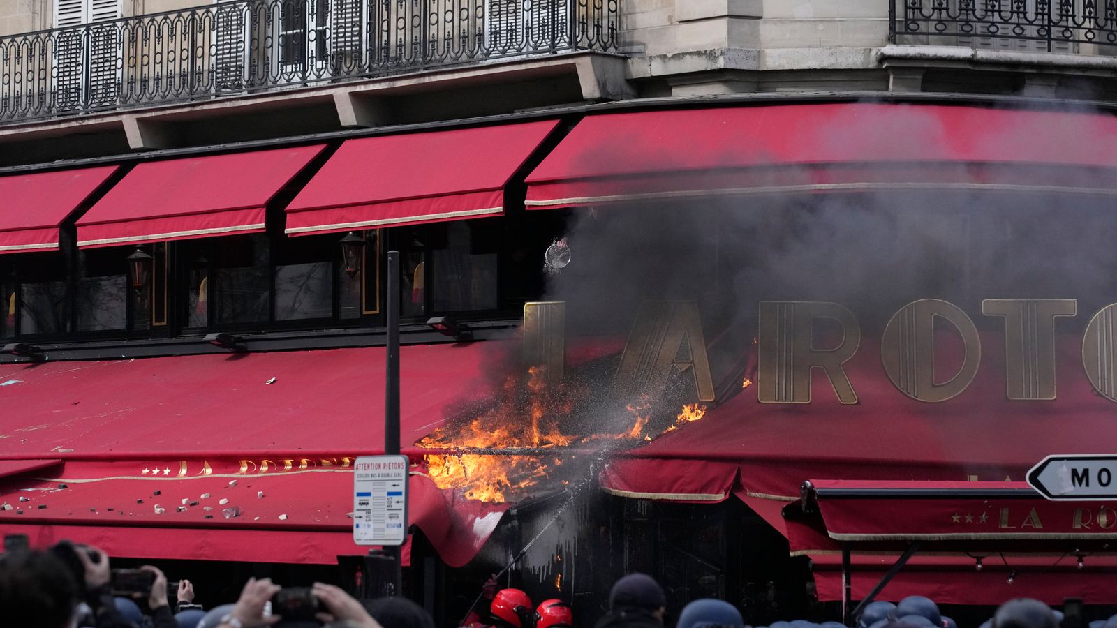 French pension reform protests: Considered one of President Macron’s favorite eating places set on fireplace and lifeless rats thrown at metropolis corridor