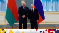 Belarusian President Alexander Lukashenko, left, and Russian President Vladimir Putin pose for a photo prior to the Supreme State Council of the Union State Russia-Belarus meeting in Moscow, Russia, Thursday, April 6, 2023. (Mikhail Klimentyev, Sputnik, Kremlin Pool Photo via AP)