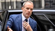 British Deputy Prime Minister Dominic Raab gets out of a car outside Downing Street in London, Britain, July 12, 2022. REUTERS/Toby Melville
