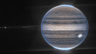 With giant storms, powerful winds, auroras, and extreme temperature and pressure conditions, Jupiter has a lot going on. Now, the NASA/ESA/CSA James Webb Space Telescope has captured new images of the planet. Webb...s Jupiter observations will give scientists even more clues to Jupiter...s inner life. In this wide-field view, Webb sees Jupiter with its faint rings, which are a million times fainter than the planet, and two tiny moons called Amalthea and A