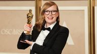 Sarah Polley poses with the Oscar for Best Adapted Screenplay for "Women Talking" in the Oscars photo room at the 95th Academy Awards in Hollywood, Los Angeles, California, U.S., March 12, 2023. REUTERS/Mike Blake
