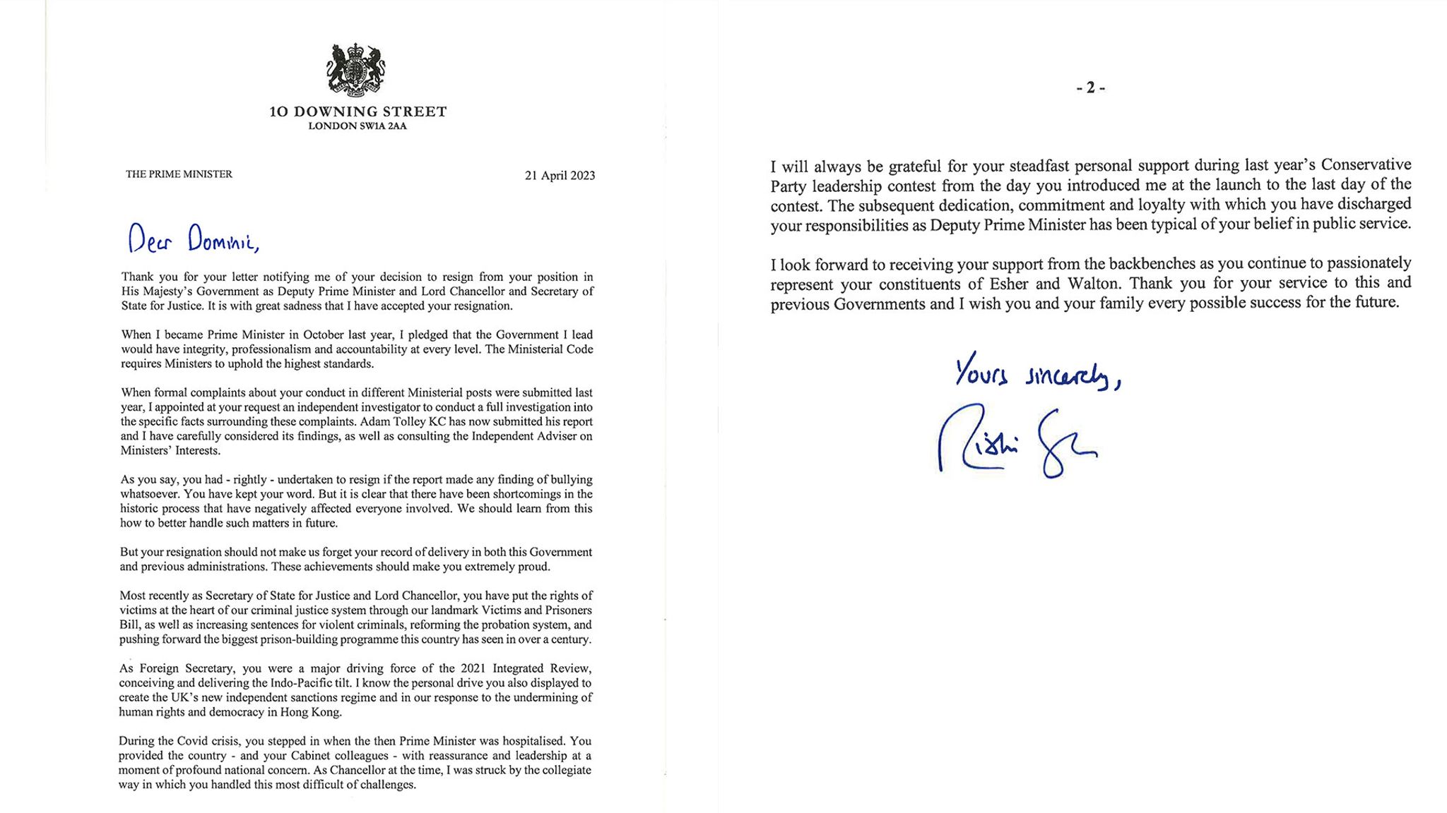 Dominic Raab S Resignation Letter In Full And Rishi Sunak S Reply   Skynews Dominic Raab Rishi Sunak 6128623 